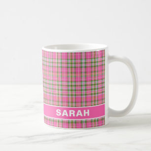 Caneca De Café Nome feminino Xadrez Tartan Rosa e Verde