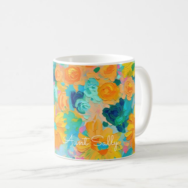 Caneca De Café Nome Floral Pintado Artisan Colorful (Frente Esquerda)