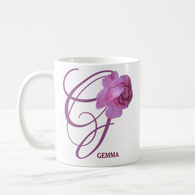 Caneca De Café Nome Gemma personalizável Flores rosa rosa bonito (Esquerda)
