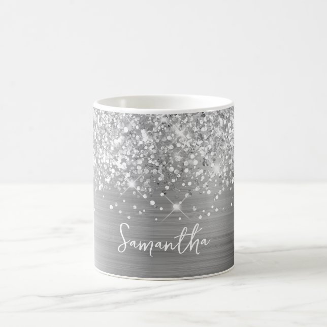 Caneca De Café Nome Glam Prateado Brilhante (Centro)