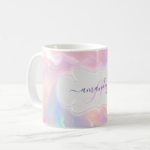 Caneca De Café Nome Holográfico Monograma Girly Pink Quinceañer