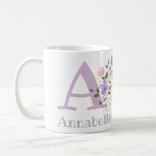 Caneca De Café Nome inicial de adição Annabelle com flores
