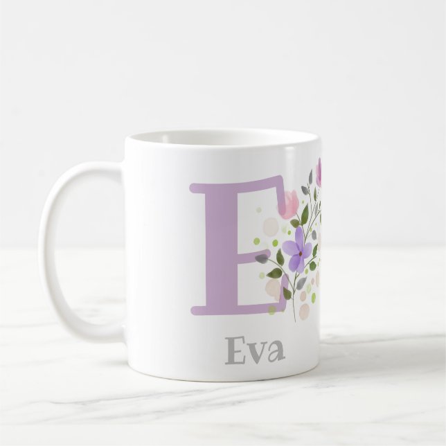 Caneca De Café Nome inicial de adição Eva com Flores (Esquerda)