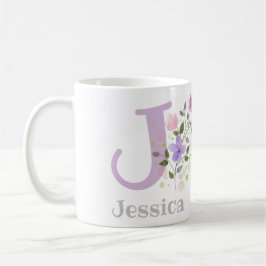 Caneca De Café Nome inicial de adição Jessica com Flores