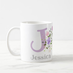 Caneca De Café Nome inicial de adição Jessica com Flores