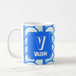 Caneca De Café Nome inicial do Monograma Azul Geométrico