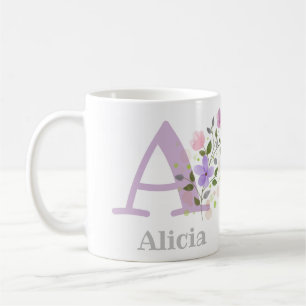 Caneca De Café Nome inicial do Plus Abigail com Flores