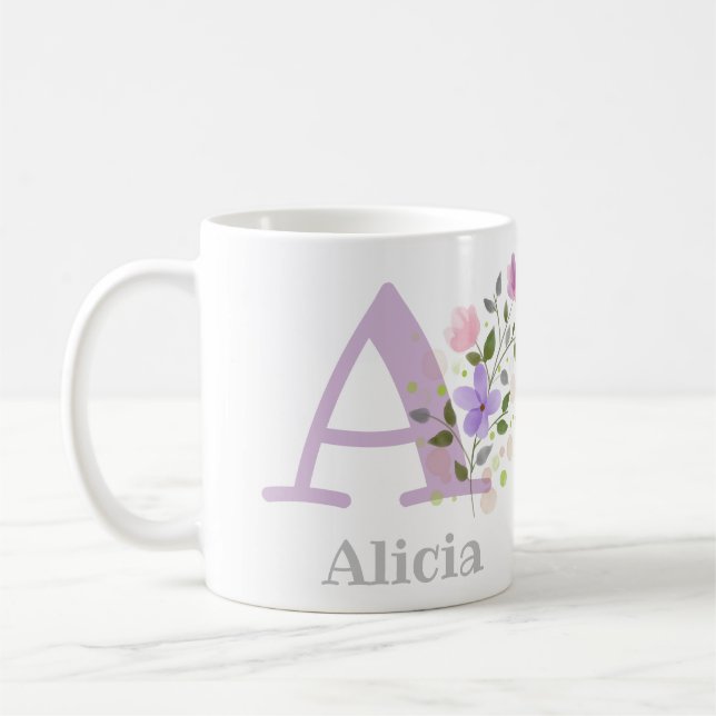 Caneca De Café Nome inicial do Plus Abigail com Flores (Esquerda)
