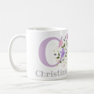 Caneca De Café Nome inicial do Plus Christine com Flores