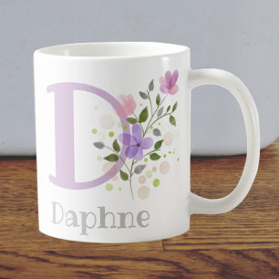 Caneca De Café Nome inicial do Plus Daphne com Flores