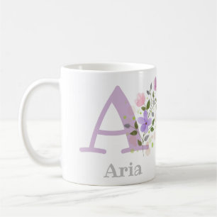 Caneca De Café Nome inicial mais Aria com Flores