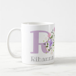 Caneca De Café Nome Inicial Mais com Flores. Desenho Floral