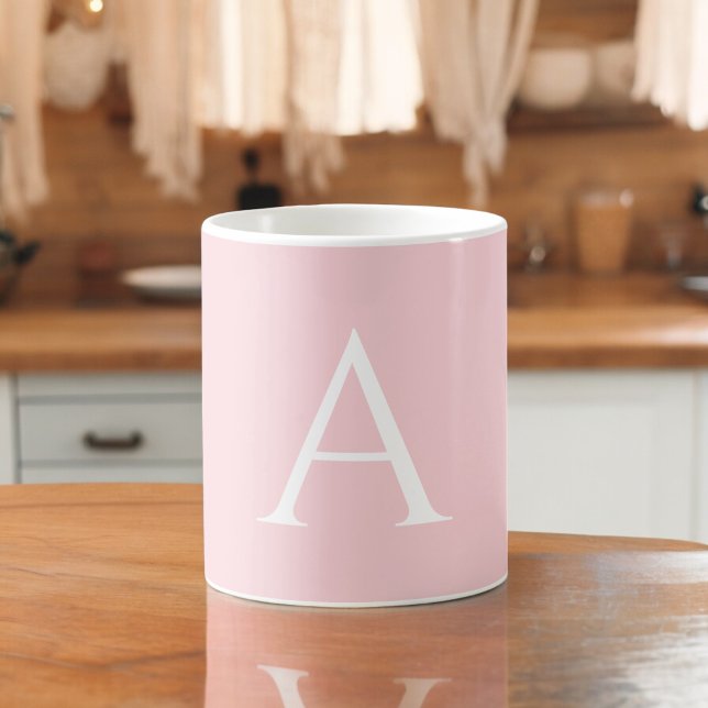 Caneca De Café Nome Inicial Monograma Rosa Branco Script Elegante (Criador carregado)