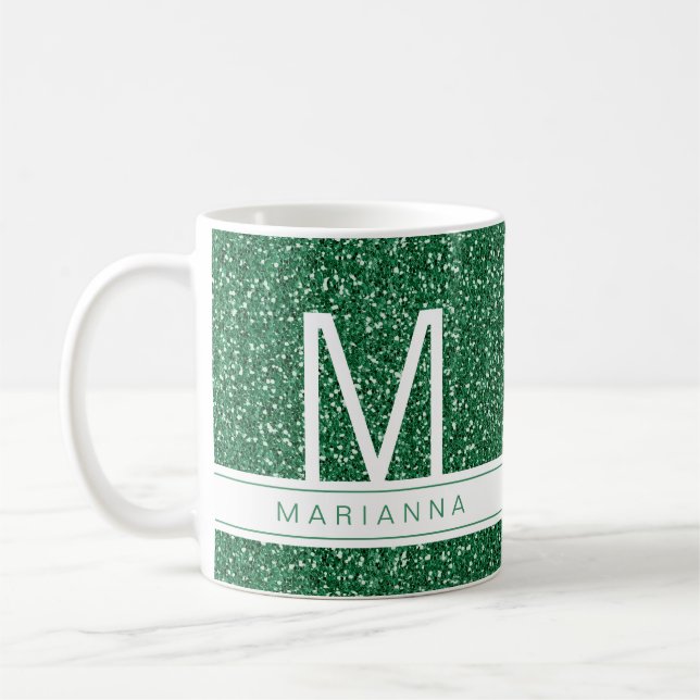 Caneca De Café Nome Inicial Personalizado do Monograma da Glitter (Esquerda)
