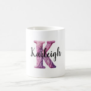 Caneca De Café Nome K da Letra Rosa Roxo Aconchegante 