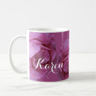 Caneca De Café Nome Karen bonito cor-de-rosa rosa floral