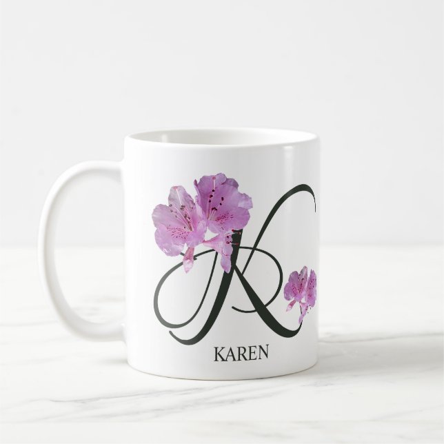 Caneca De Café Nome Karen personalizável, garota floral rosa boni (Esquerda)