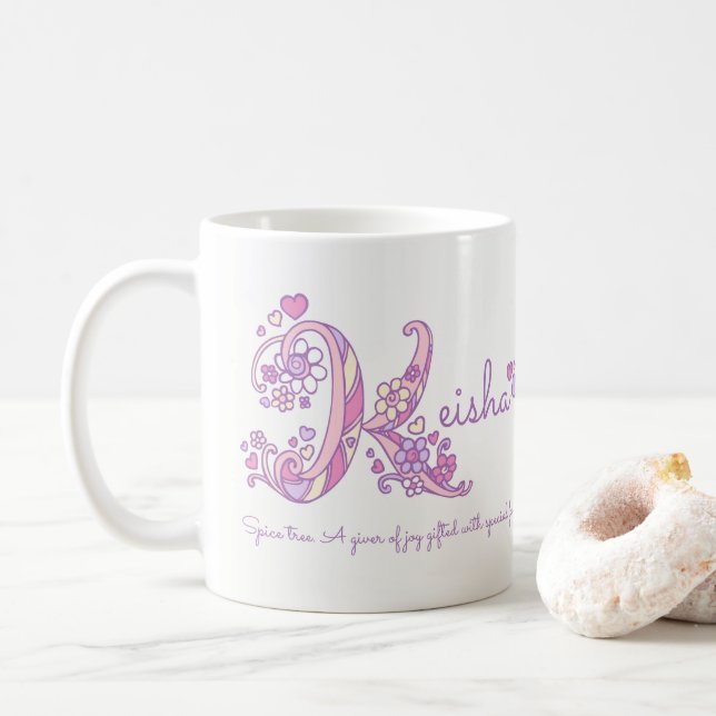Caneca De Café Nome Keisha que significa decorativo K monograma p (Com Donut)