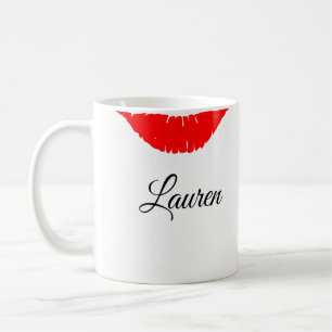 Caneca De Café Nome/Lábios Personalizados de Mug