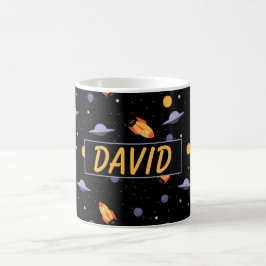 Caneca De Café Nome laranja preto do espaço padrão