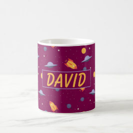 Caneca De Café nome laranja vermelho do espaço do padrão