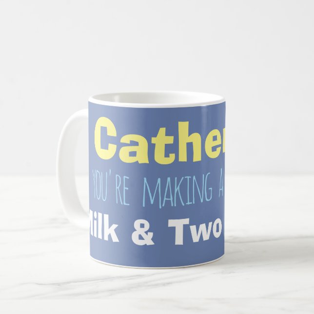 Caneca De Café Nome & Leite e Açúcar Instruções em (Frente Esquerda)