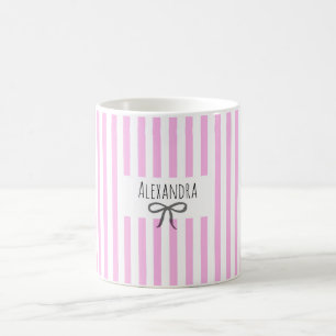 Caneca De Café Nome listras rosa moderno bow desenho à mão