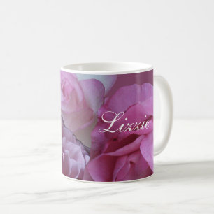 Caneca De Café Nome Lizzie personalizável, rosas cor-de-rosa, boh