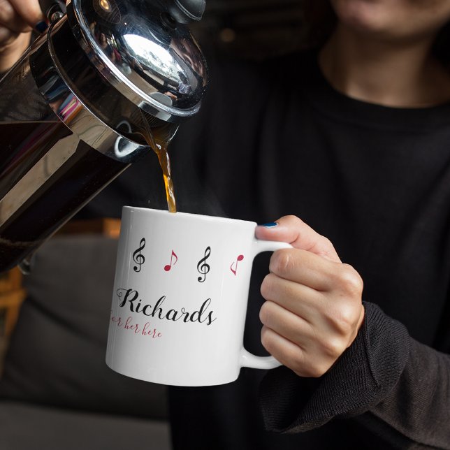 Caneca De Café nome manuscrito + notas musicais + mensagem person (Criador carregado)