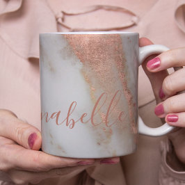 Caneca De Café Nome manuscrito personalizado rosa dourado marble