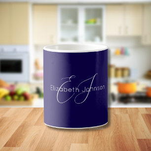 Caneca De Café nome minimalista clássico monograma azul e branco