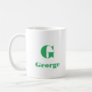 Caneca De Café Nome Mínimo Letra Inicial Cor Sólida Verde