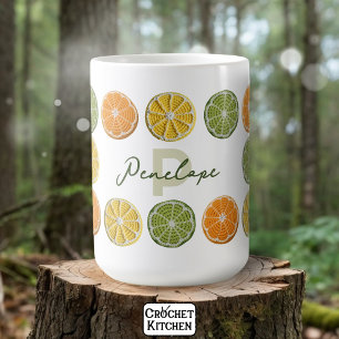 Caneca De Café Nome Mínimo Moderno das Fatias de Citros de Croche