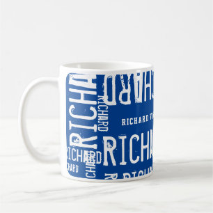 Caneca De Café Nome Moderno legal Blue Mug Repetido
