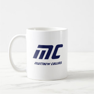 Caneca De Café Nome Monograma Azul Moderno Simples e Destacado pa