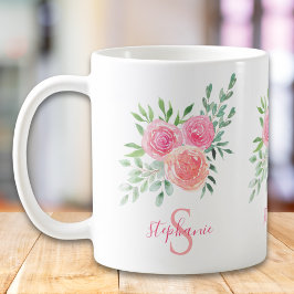 Caneca De Café Nome Monograma - Cor-de-rosa