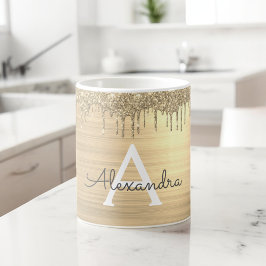 Caneca De Café Nome Monograma de Metal Brilhante com Brilho Doura