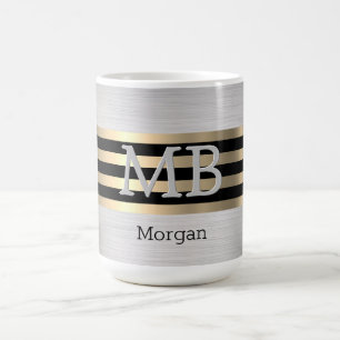 Caneca De Café Nome Monograma DIY, Vs2 Preto Prata Escovada Ouro