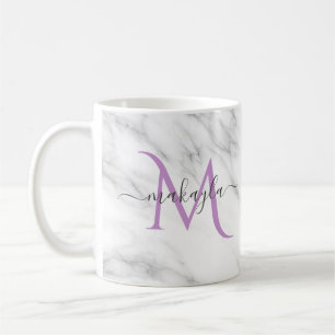 Caneca De Café Nome Monograma do Script Classy Girly Marble