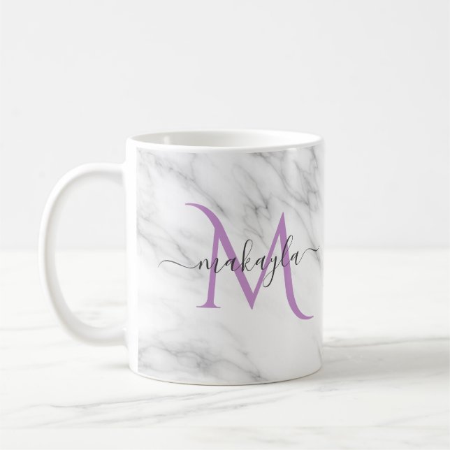 Caneca De Café Nome Monograma do Script Classy Girly Marble (Esquerda)