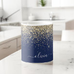 Caneca De Café Nome Monograma Menina Brilho Glitter Dourado Azul<br><div class="desc">Nome Monograma e Inicial em Metal Escovado com Brilho Glitter Dourado e Azul Marinho em Xícara de Café ou Caneca. Isso faz o presente perfeito para o aniversário de 16 anos, casamento, chá de noiva, aniversário de casamento, chá de bebê ou festa de despedida de solteira para alguém que ama...</div>
