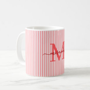 Caneca De Café Nome Monograma Moderno da Faixa Vermelha