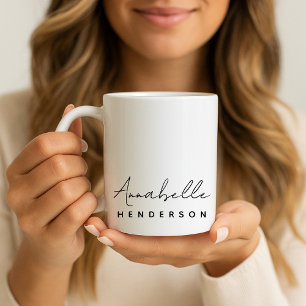 Caneca De Café Nome Monograma   Moderno Minimalista Elegante