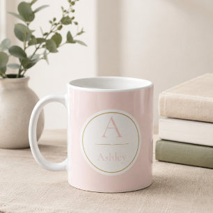 Caneca De Café Nome Monograma Rosa Personalizado Elegante