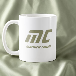 Caneca De Café Nome Monograma Verde Moderno Texto Mínimo Masculin