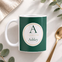 Caneca De Café Nome Monograma Verde Personalizado Elegante