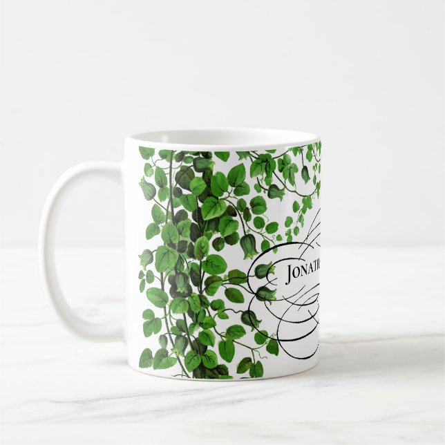 Caneca De Café Nome Monogrammed botânico da hera verde (Esquerda)