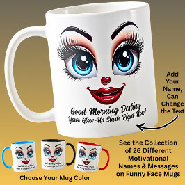Caneca De Café Nome Motivação Destino, Olhos Fabulosos Rosto Engr