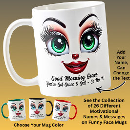 Caneca De Café Nome Motivação Graça, Olhos Fabulosos Rosto Engraç