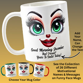 Caneca De Café Nome Motivação Jasmine, Olhos Fabulosos Rosto Engr